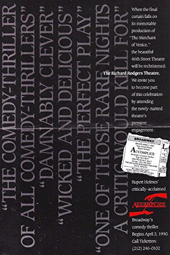 Jason Alexander ACCOMPLICE Michael McKean  Rupert Holmes Broadway Flyer