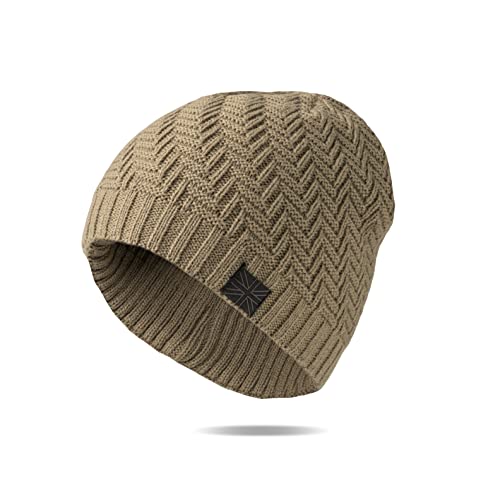 Britt's Knits Men's Lodge Collection Double Layered Beanie Cold Weather Braided Knit Winter Hat   Sandstone