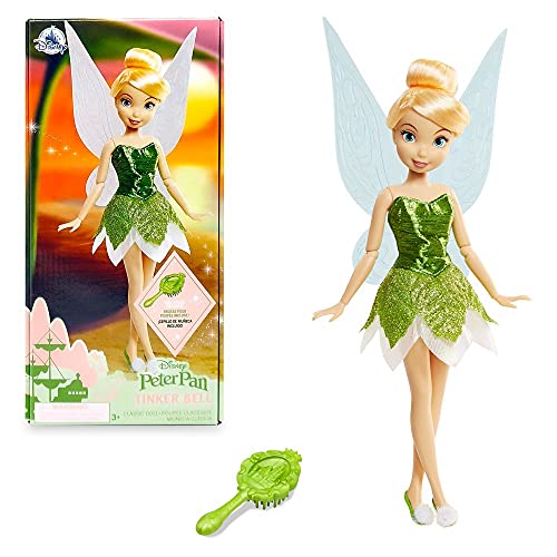 Disney Store Official Tinkerbell Classic Doll for Kids, Peter Pan, Inches, Includes Brush with Molded Details, Fully Posable Toy in Glittery Dress   Suitable for Ages + Toy Figure