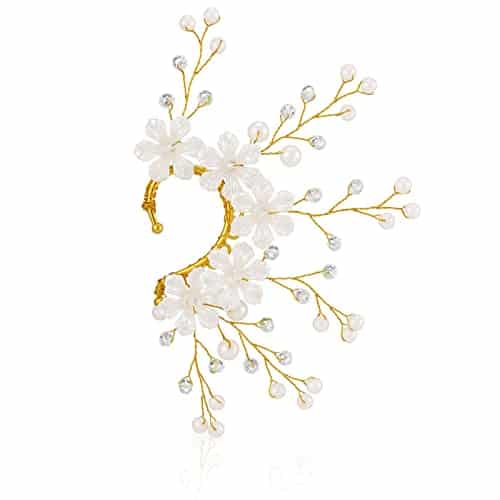 Handmade Elf Ear Cuff Fairy Flower Single Left Earring for Women (white)