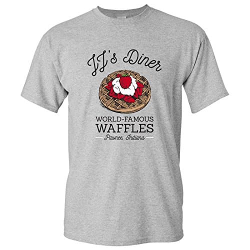JJ's Diner   Leslie World's Best Waffles TV Show T Shirt   Medium   Sport Grey