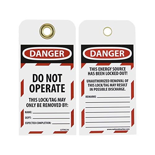 NMC LOTAGLockout Tag, DANGER   DO NOT OPERATE, Height x idth, Unrippable Vinyl, RedBlack on White (Pack of )
