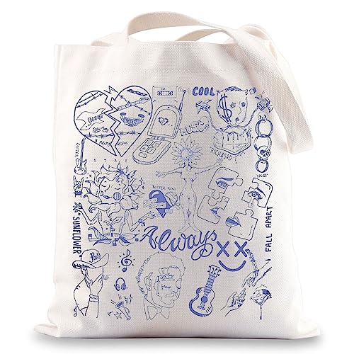 BWWKTOP Singer Malone Canvas Tote Bag Hip Hop Singer Fans Gifts Stay Away Always Tired Shoulder Bag Song Lyrics Merchandise (rich sad)