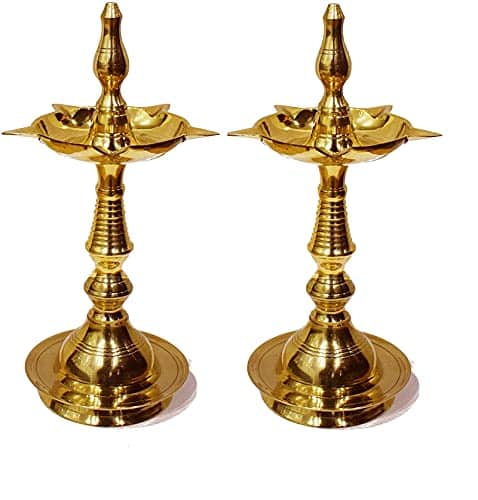 SATVIK Inch Standing Brass Metal Kerala Samai Diwali Deepak for Puja Traditional Panchmahal Pooja Deepam Diya Oil Lamp Kutthu Vilakku Dia Deepawali Indian Gift Item Pack of
