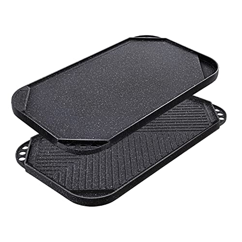 SENSARTE Nonstick Griddle Grill Pan, Pro Grid Reversible Grill & Griddle Pan, Two Burner Cast Aluminum Griddle, Portable for Indoor Stovetop or Outdoor Camping BBQ, x