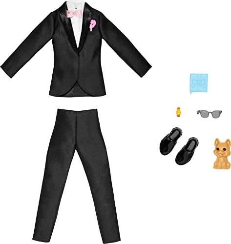 Barbie Clothes, Groom Fashion Pack for Ken Doll on Wedding Day, Tuxedo with Accessories for Complete Look