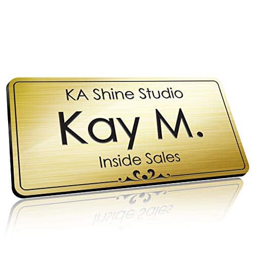Custom Name Tag, Custom Name Badge, x , Colors, Durable Engravable Impact Acrylic Material, Made in the USA by My Sign Center (Brushed Gold Black)