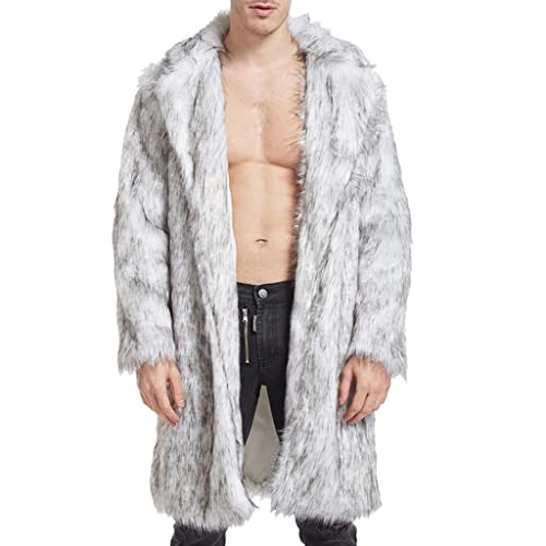 Men's Faux Fur Outwear Costumes Fleece Lined Thermal Fuzzy Ken's Long White Fur Coat Ken Fur Coat Costume for Men Fluffy Thick Thermal Costumes White Furry Parka Winter Jacket