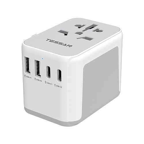 TESSAN Universal Travel Adapter, International Plug Adaptor with B C Wall Charger B A Ports, All in one Worldwide Power Outlet for US to European EU UK AUS (Type CGAI)