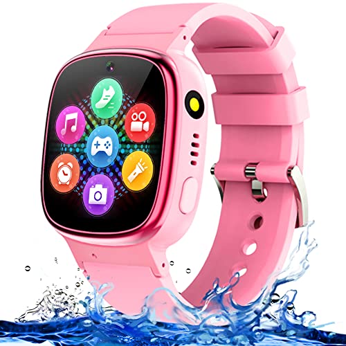 Waterproof Kids Smart Watch Girls Gifts for Year Old Boys Kids Watches with Puzzle Games HD Touchscreen Video Camera Music Player Pedometer Story Books Flashlight Alarm Clock 