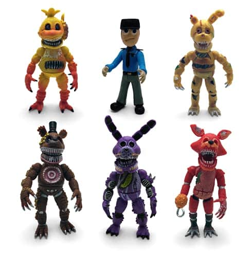 Toysvill Inspired by Five Nights at Freddy Game Action Figures Toys (FNAF) Toy, Set pcs, Height in [Nightmare Foxy, Freddy, Bonnie, Fazbear, Chica and Human Security] with Mas